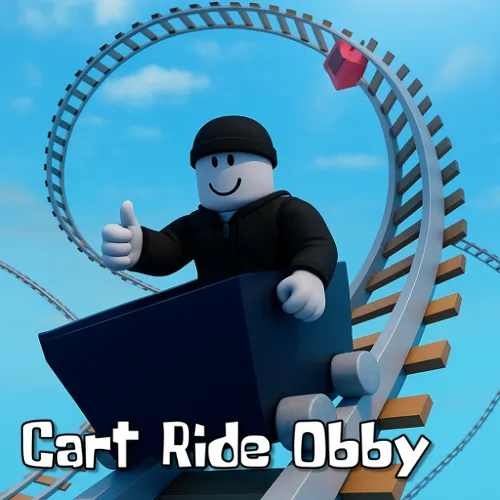 Cart Ride Obby gameplay showing roller coaster tracks and obstacles